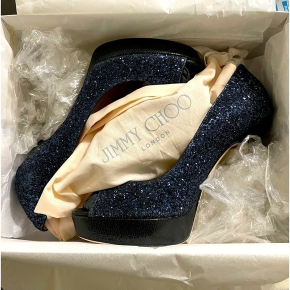 Jimmy Choo Dahlia,  Royal Blue Glitter Pumps in remarkable Condition EU35 - Picture 7 of 13